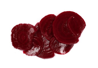 Fresh beetroot slices isolated on white background, top view