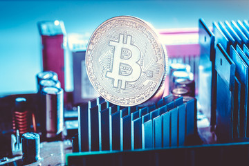 Picture of the crypto currency, bitcoin and processor