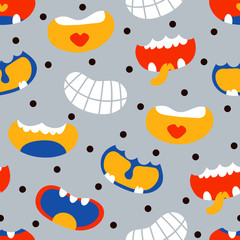Vector seamless background pattern with monster smiles and mouth