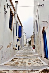Narrow street at the old village of Pyrgos in Tinos island, Cyclades, Greece.