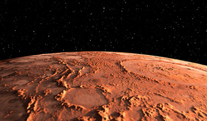 Mars - the red planet. Martian surface and dust in the atmosphere.