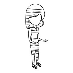 sketch of avatar woman wearing casual clothes standing over white background, vector illustration