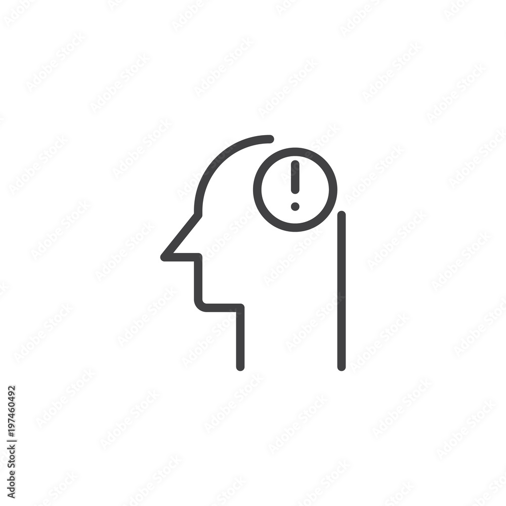 Poster human head with exclamation mark outline icon. linear style sign for mobile concept and web design. 