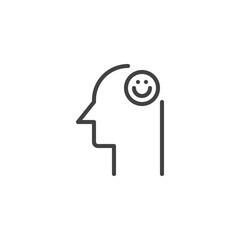 Smile emoticon in human head outline icon. linear style sign for mobile concept and web design. Good mood simple line vector icon. Symbol, logo illustration. Pixel perfect vector graphics