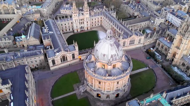 Aerial evening view of central Oxford, UK
