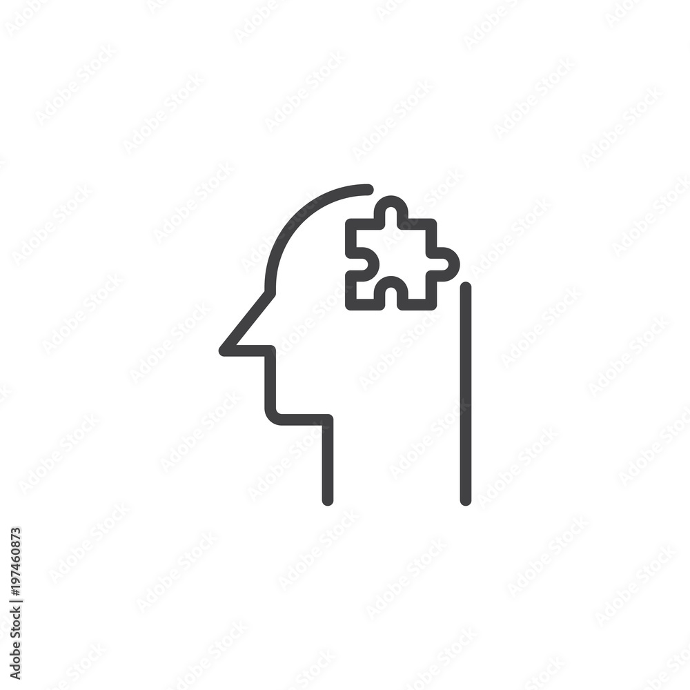 Poster head with puzzle pieces outline icon. linear style sign for mobile concept and web design. creative 