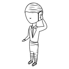 sketch of avatar businessman standing and talking on cellphone over white background, vector illustration