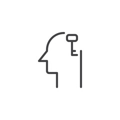 Key in human head outline icon. linear style sign for mobile concept and web design. simple line vector icon. Symbol, logo illustration. Pixel perfect vector graphics