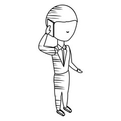 sketch of avatar businessman standing and talking on cellphone over white background, vector illustration