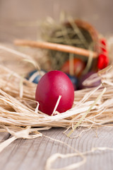 Colorful eastern eggs. Copy space. Selective focus