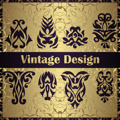 Vintage floral elements. Design for invitation and greeting card. Retro background in a luxury style