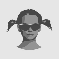 Portrait of beautiful woman in black sunglasses. Short hair. Front view
