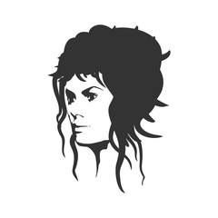 Portrait of beautiful woman in black sunglasses. Curly hair. Half turn view