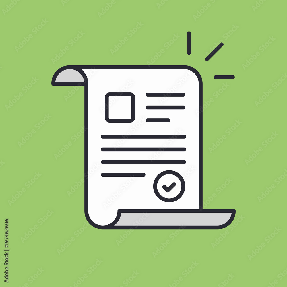 Poster document approved icon suitable for info graphics, websites and print media and interfaces. line vec