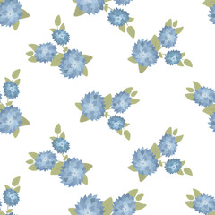 Seamless vector floral wallpaper. Decorative vintage pattern in classic style with flowers and twigs. Two tone ornament with white peony silhouette on blue background