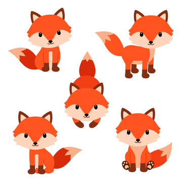 Set of cute cartoon foxes in modern simple flat style. Stock Vector | Adobe  Stock