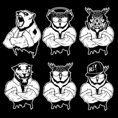 Vector illustration of a set strong wild animal - men. © Максим Ковальчук