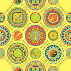 Bright abstract pattern with circles. Seamless design