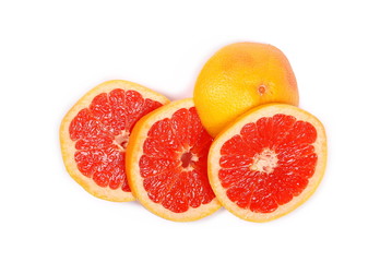 Grapefruit slices isolated on white background, top view
