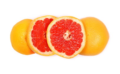 Grapefruit slices isolated on white background, top view
