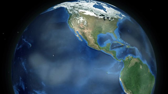 Zooming through space to a location on the earth animation - Pacific Ocean - Image Courtesy of NASA