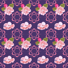 Seamless background with beautiful pink flowers. Design for cloth, wallpaper, gift wrapping. Print for silk, calico and home textiles.Vintage natural pattern