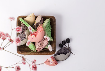 Crumbed Macaroons on white background
