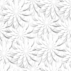 Behang 3D Naadloze patroon met papier gesneden witte bloemen. Vector sjabloon, voor flyers, posters, covers, brochures, ansichtkaarten. Volumetrische achtergrond voor bruiloft en andere feestelijke projecten.