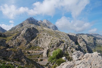 The twisting road down to Sa Calobra in the Serra de Tramuntana mountains on the Spanish island of Majorca.