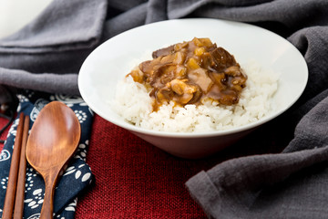 Traditional Home made Chinese cuisine pork rice