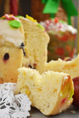 Easter cake. Perfect homemade cake with raisins , dry apricot pieces and nuts.  Traditional holiday baking. Selective focus.