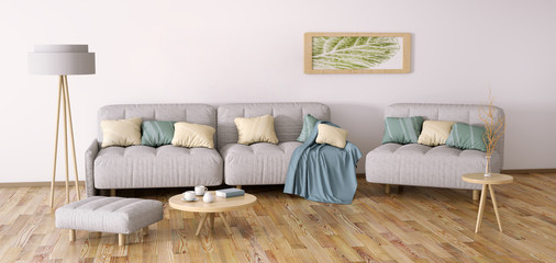 Fototapeta na wymiar Interior design of modern living room with sofa 3d rendering