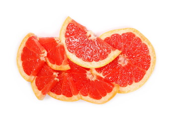 Fototapeta na wymiar Grapefruit slices isolated on white background, top view