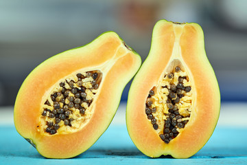 Papaya fruit in closeup