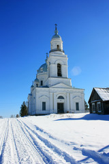 Ancient orthodox church in the snow