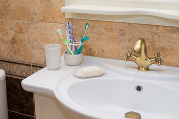 Interior Bathroom White Soap Toothbrush Mirror