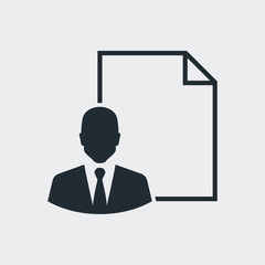 Icono plano hombre de negocios con documento en fondo gris