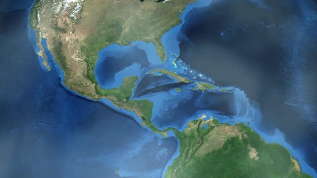 Zooming through space to a location in Central America animation - Belize - Image Courtesy of NASA