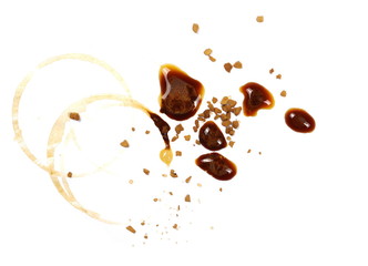 Coffee foam and glass stains isolated on white background, top view