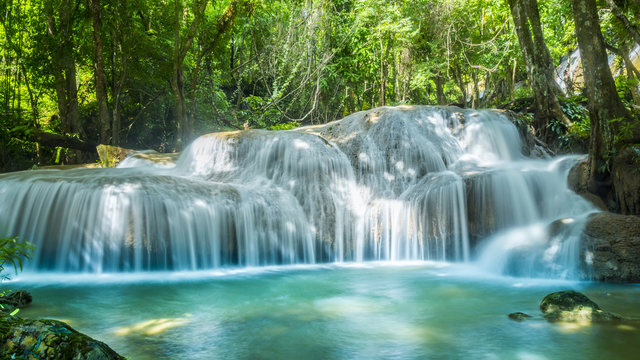 The Beautiful water fall Huay Mae Kamin in Kanjanaburi,Thailand © APchanel