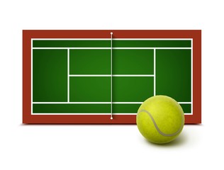 Tennis court and tennis ball isolated on a white background