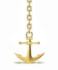 Golden anchor with chain. Shadow in the form of arrows