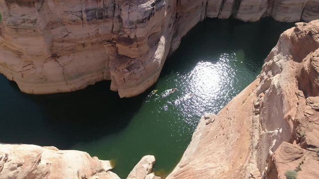 Aerial view of water in the canyon