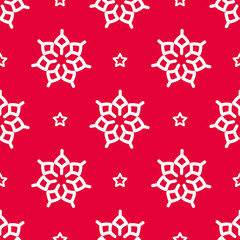 vector abstract christmas pattern with snowflakes and stars, red and white color