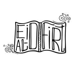 Unique illustration with a hand-drawn lettering for the Eid al-Fitr.