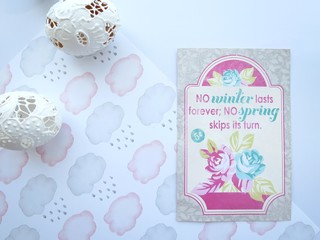 Spring celebration card, Easter eggs and white flowers
