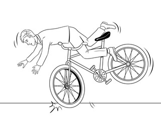 Man falling of bicycle coloring book vector