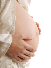 Pregnant woman on isolated white background