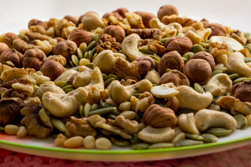 Mixture of nuts on a plate