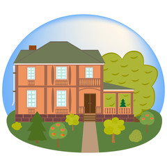 The house. Beautiful modern cottage. House close-up detailed. Vector illustration.